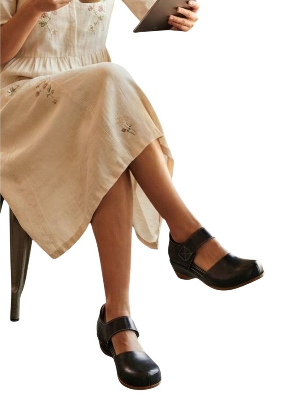 L'Artise Spring Step Gloss Mary Jane Black Leather Wedge Size 42/10.5-11